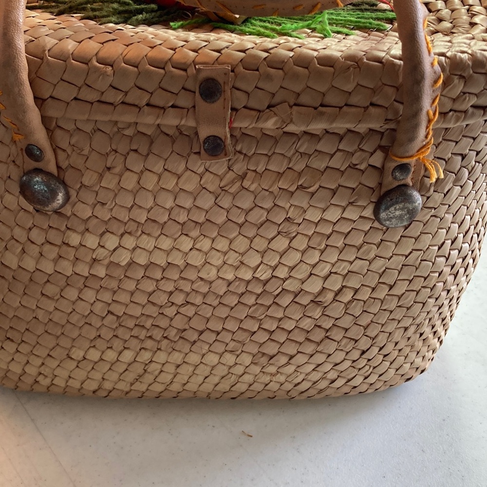 Vintage Woven Tote with Floral Accents - Picture 6 of 12